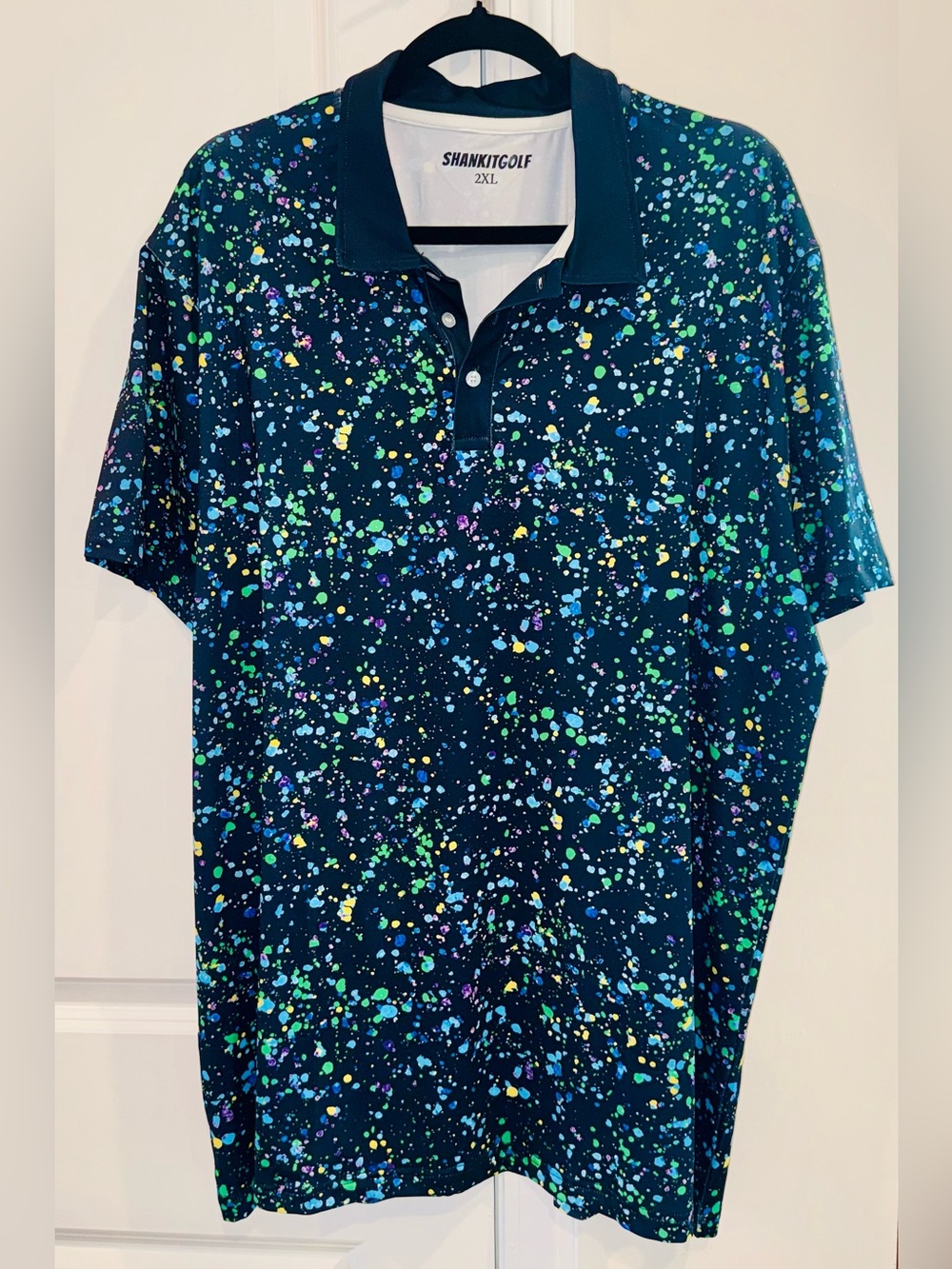 Men’s SHANKitGOLF! Blue Paint Splatter Golf Polo Shirt - 2XL